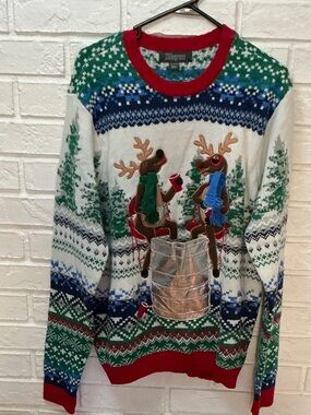 33 Degrees Men’s Ugly  Christmas Sweater  Reindeer Also Has Can Pouch XXL NEW